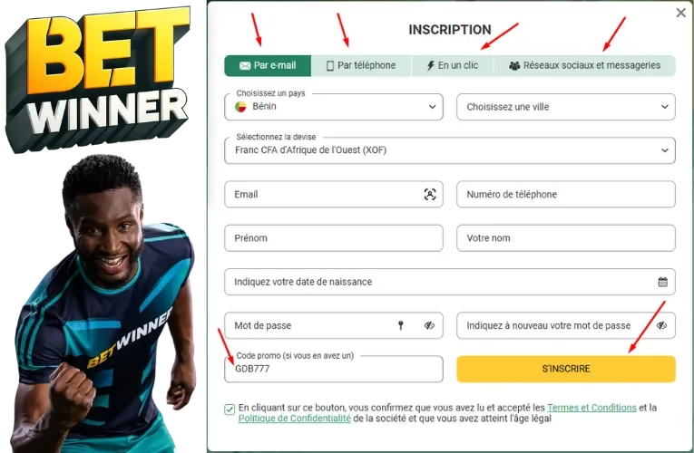Création d'un compte BetWinner Bénin